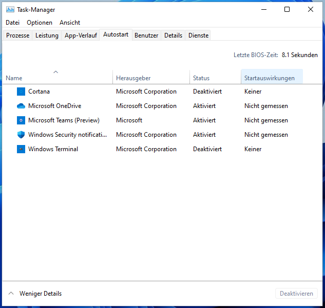 Windows 11 Autostart Programme aus dem Task-Manager entfernen