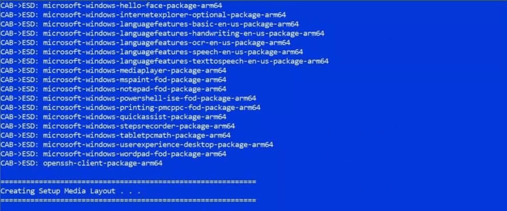 das UUP-Tool beginnt mit der Erstellung der Windows Raspberry Pi ISO-Datei