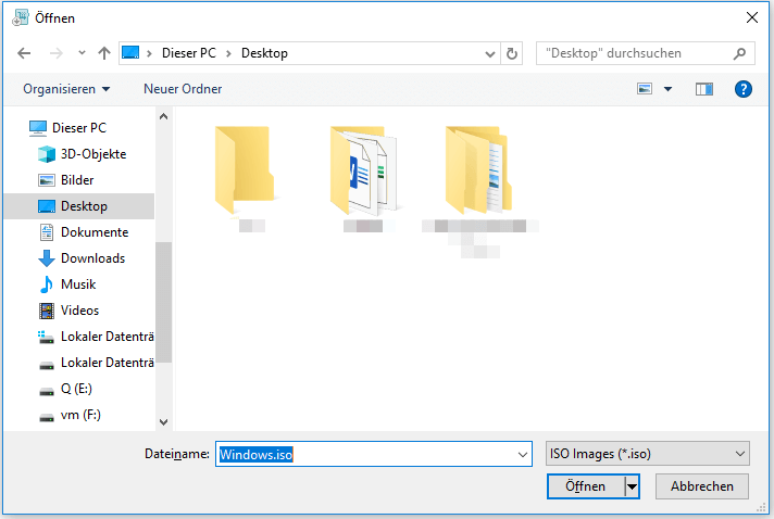 Öffnen Sie die Windows-ISO-Datei