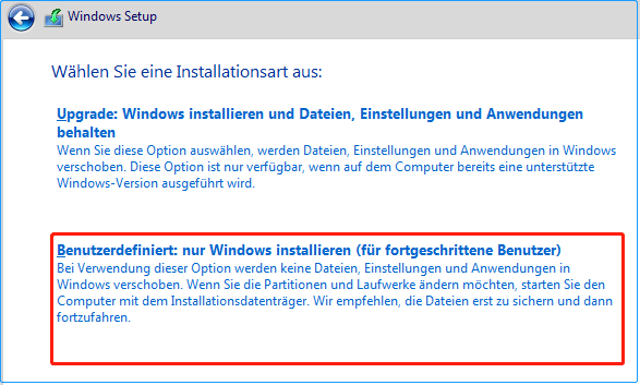 Nur Windows installieren