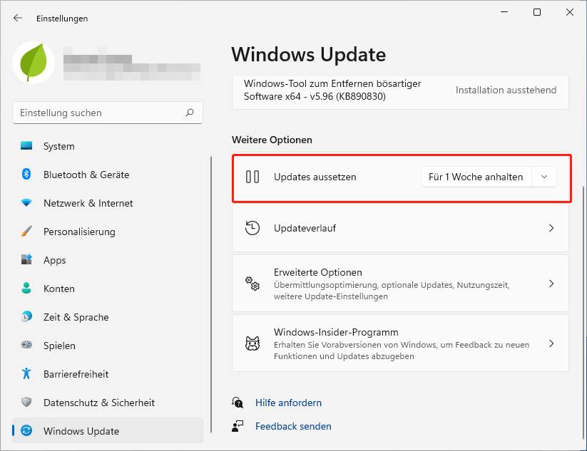 Updates unter Windows 11 anhalten