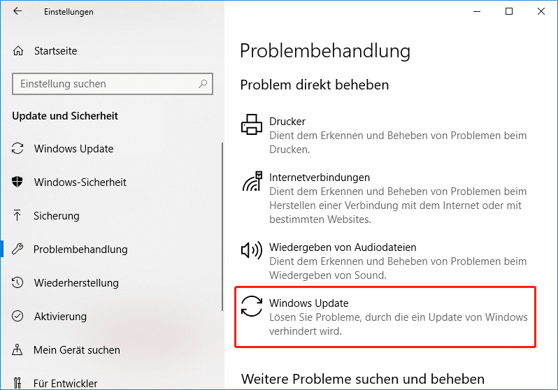 Führen Sie die Windows Update-Problembehandlung unter Windows 10 aus