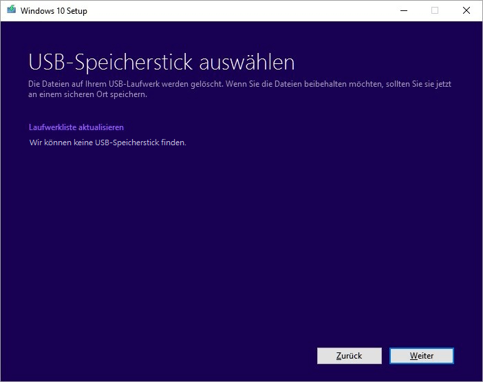  Mit dem Windows 10-Medienerstellungstool können wir kein USB-Flash-Laufwerk finden