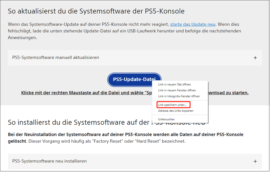 PS5-Update-Datei herunterladen