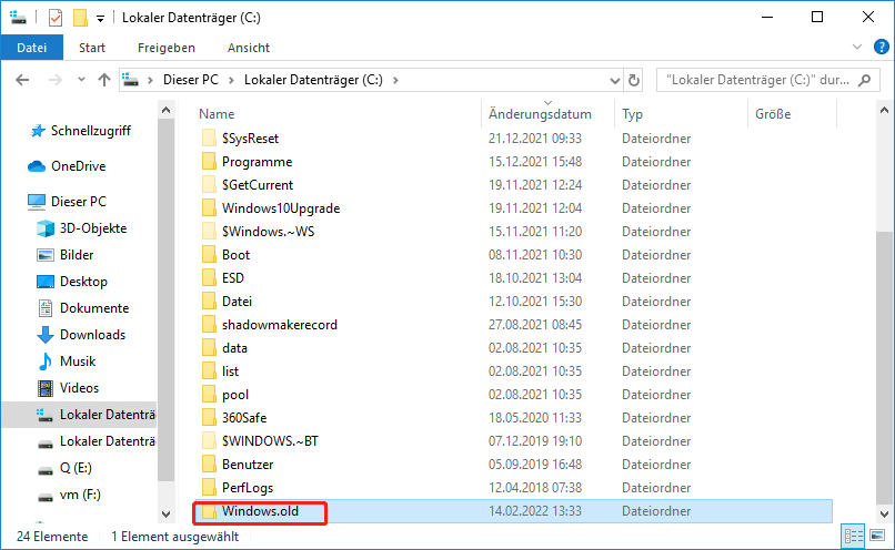 Windows.old-Ordner auf dem C-Laufwerk