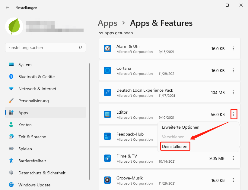 Eine App unter Windows 11 deinstallieren