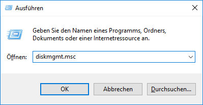 Verwenden Sie Ausführen, um die Datenträgerverwaltung von Windows 10 zu öffnen