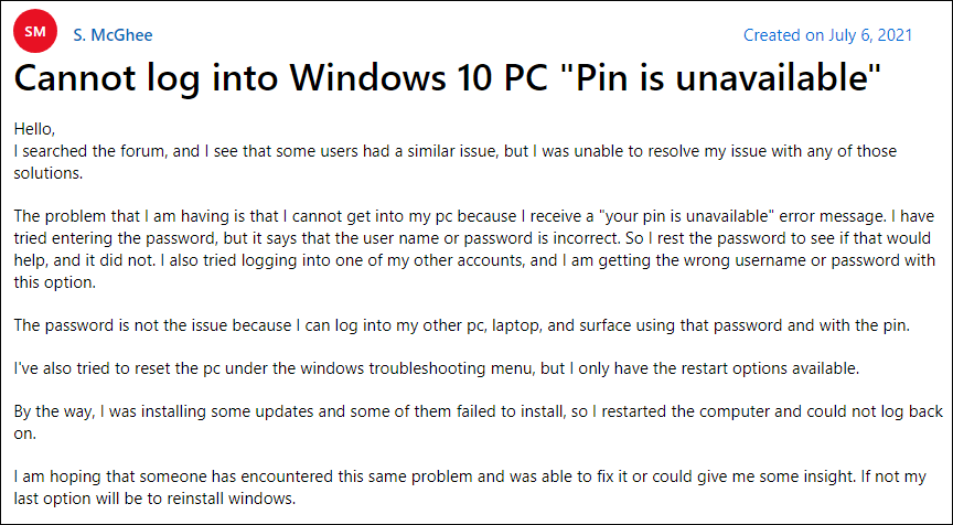 Windows-PIN ist nicht verfügbar