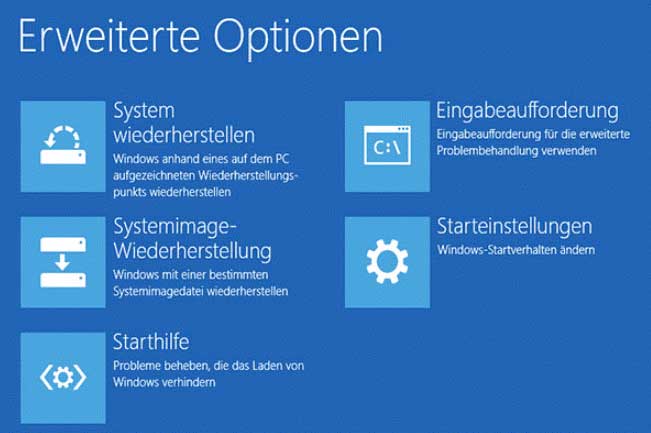 Erweiterte Optionen für die Windows 10-Wiederherstellung