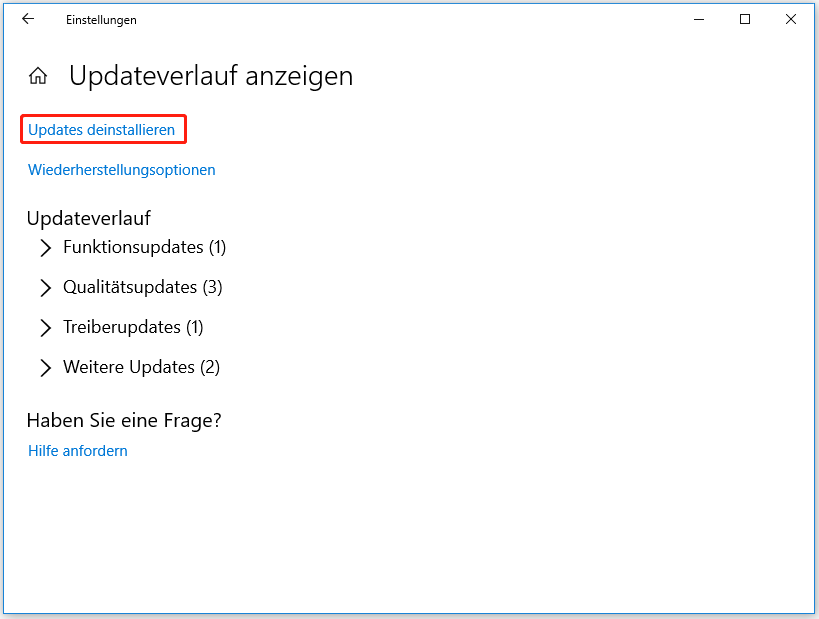 Updateverlauf anzeigen Windows 10