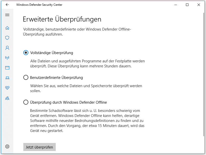 Vollständige Überprüfung von Windows 10 Windows Defender