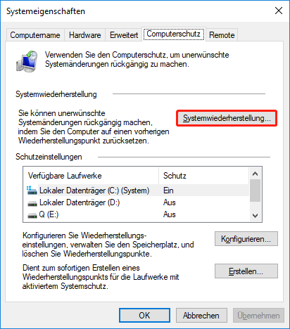 Windows 10 Systemwiederherstellung