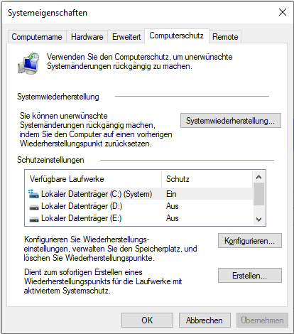 Systemwiederherstellung Windows 10