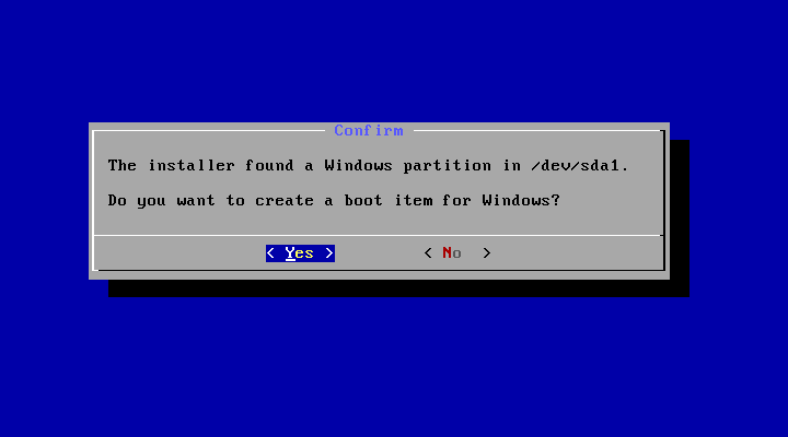 Das Installationsprogramm hat eine Windows-Partition gefunden