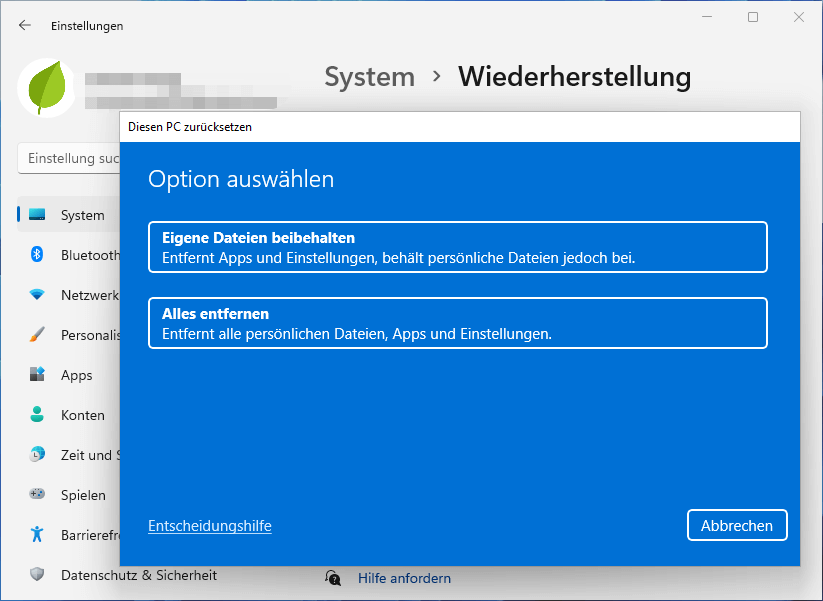  PC Windows 11 zurücksetzen