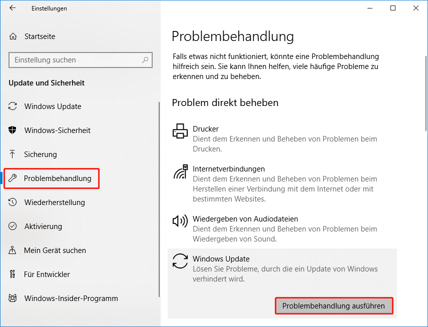 Führen Sie die Problembehandlung für Windows Update unter Windows 10 aus