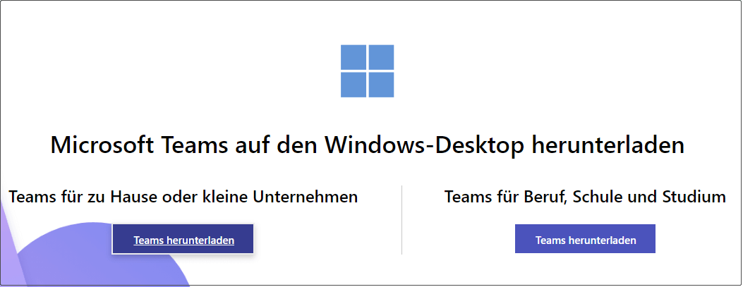 Klicken Sie auf Microsoft Teams für Windows 10 herunterladen