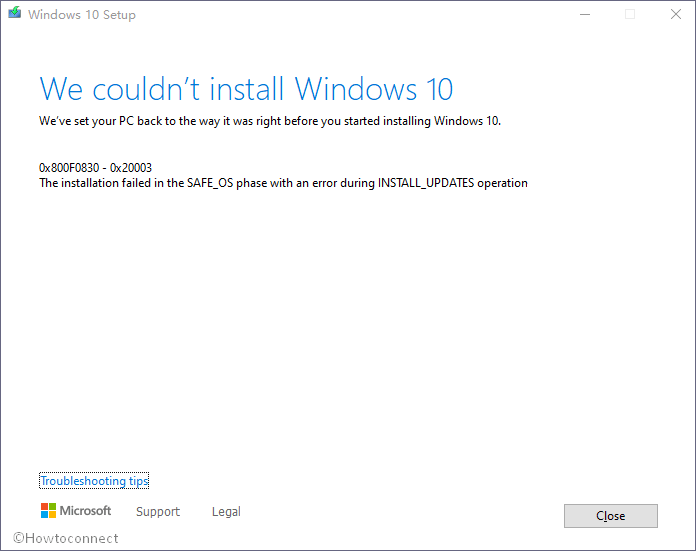Windows 10-Installation fehlgeschlagen Fehler 0x800F0830-0x20003