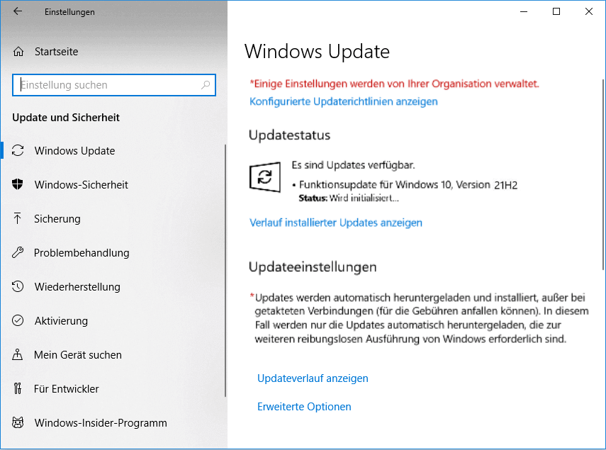Funktionsupdate auf Windows 10, Version 21H2