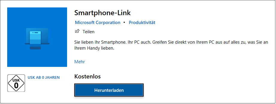 Herunterladen von Microsoft Phone Link