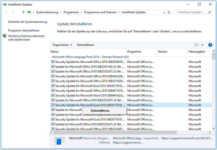 Windows 10-Updates deinstallieren