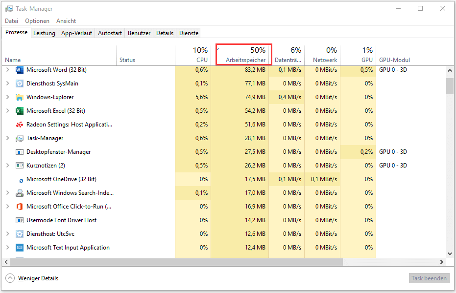 RAM-Auslastung unter Windows 11 prüfen