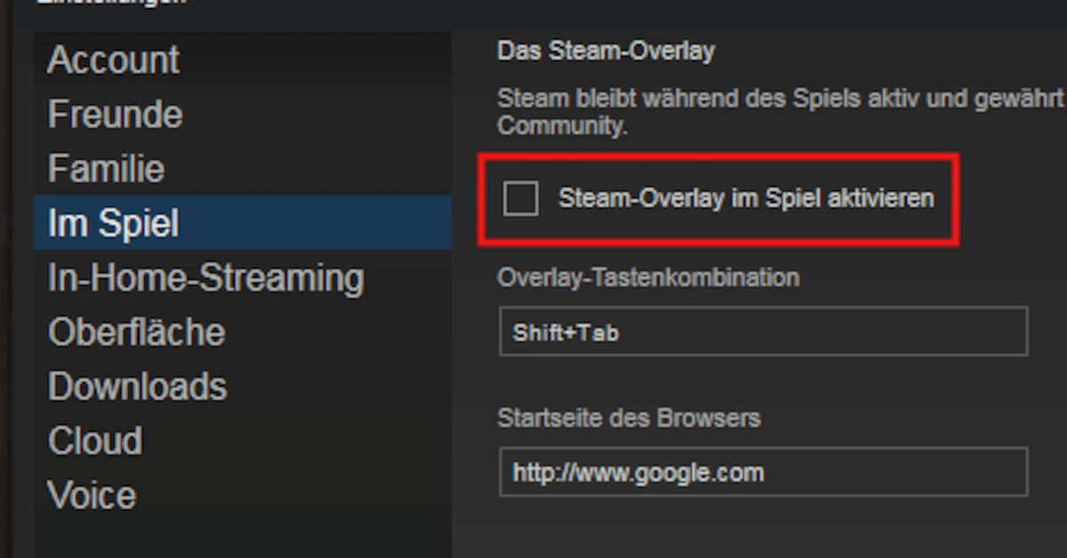 Overlay auf Steam deaktivieren