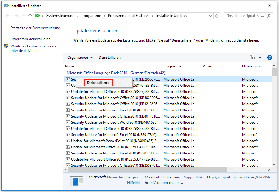 Windows-Updates deinstallieren