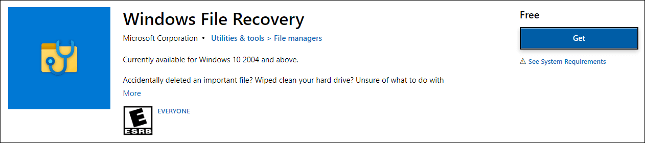 Windows File Recovery erhalten