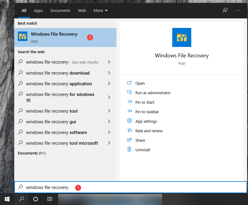 Suche nach Windows File Recovery