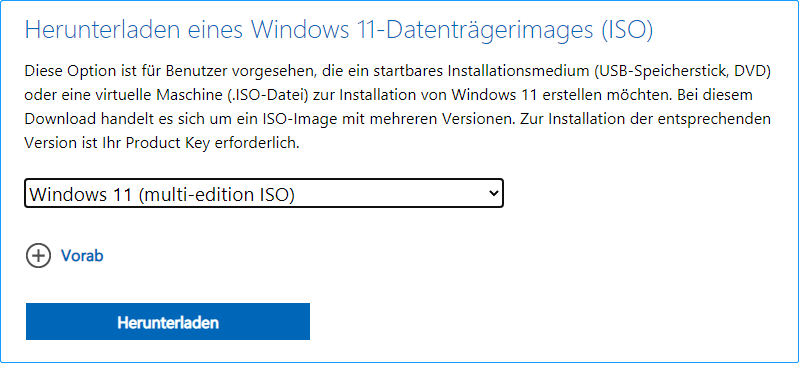 Wählen Sie die Windows 11-Edition, die Sie herunterladen möchten.
