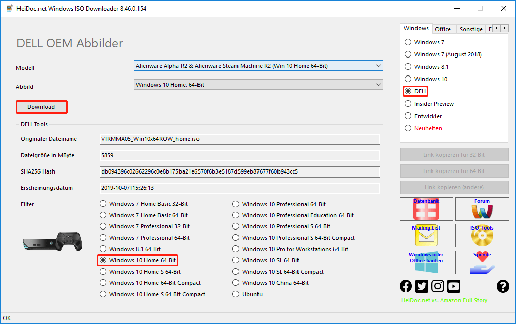 Laden Sie Windows 10 Home ISO für Dell Computer herunter