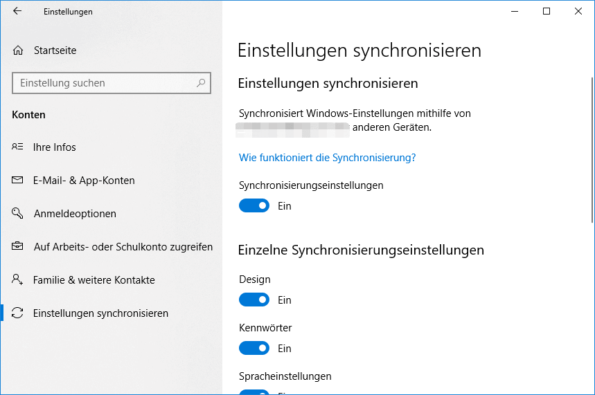 Synchronisieren Sie Ihre Einstellungen unter Windows 10