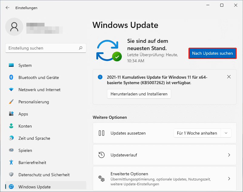 Überprüfen Sie die Updates unter Windows 11