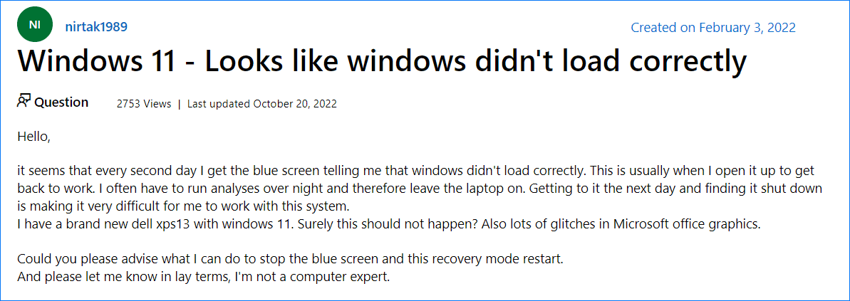 Windows hat nicht richtig geladen
