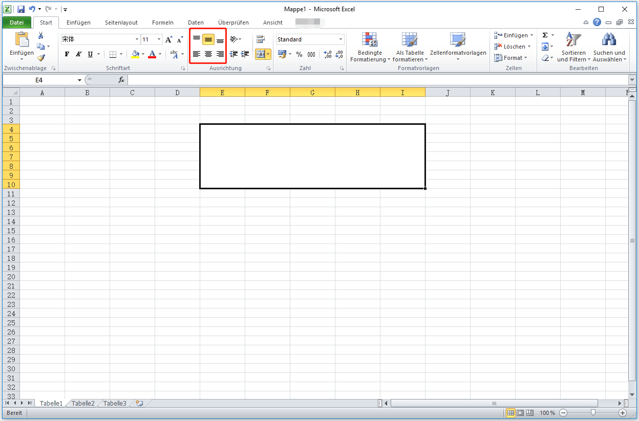 Zellausrichtung in Excel