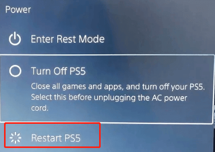 Wählen Sie PS5 neu starten