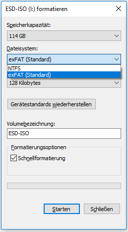 Formatieren einer Partition mit dem Datei-Explorer