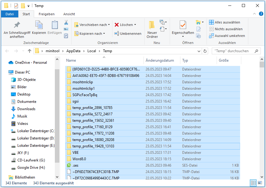 Temporäre Dateien im AppData-Ordner löschen
