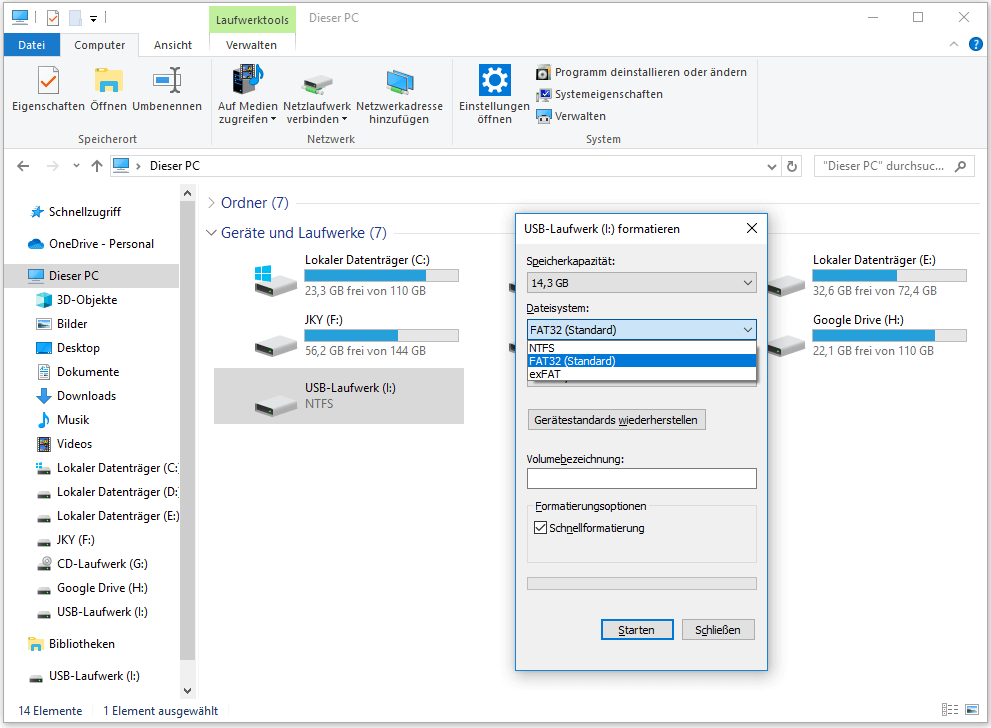 USB im Datei-Explorer formatieren