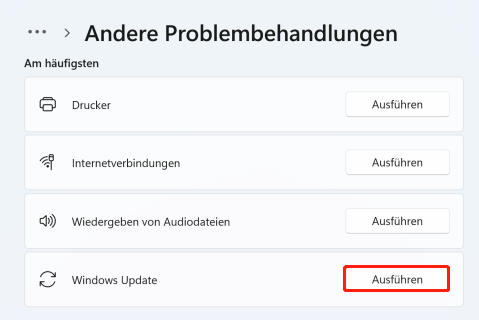 Ausführen der Windows 11 Update-Problembehandlung