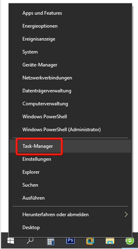 Task-Manager über das Startmenü öffnen