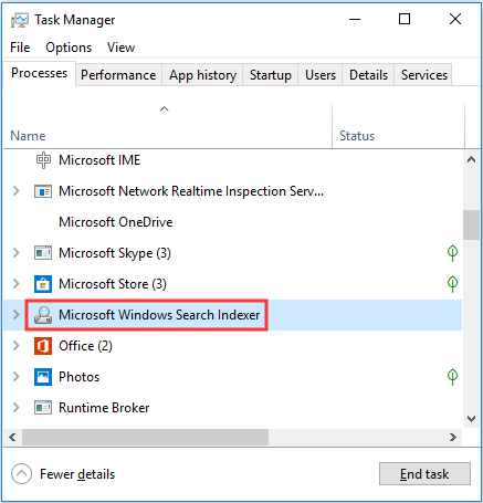 Microsoft Windows Search Indexer im Task-Manager