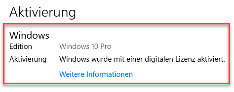 Windows wurde mit einer digitalen Lizenz aktiviert 