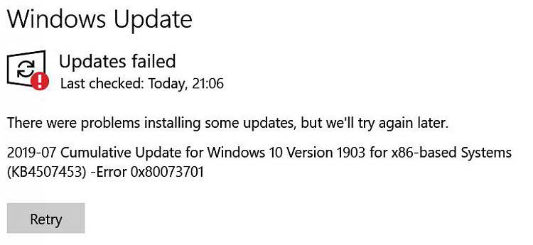 Windows Update-Fehler 0x80073701