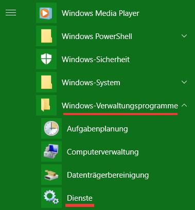 Windows Dienste vom Startmenü finden
