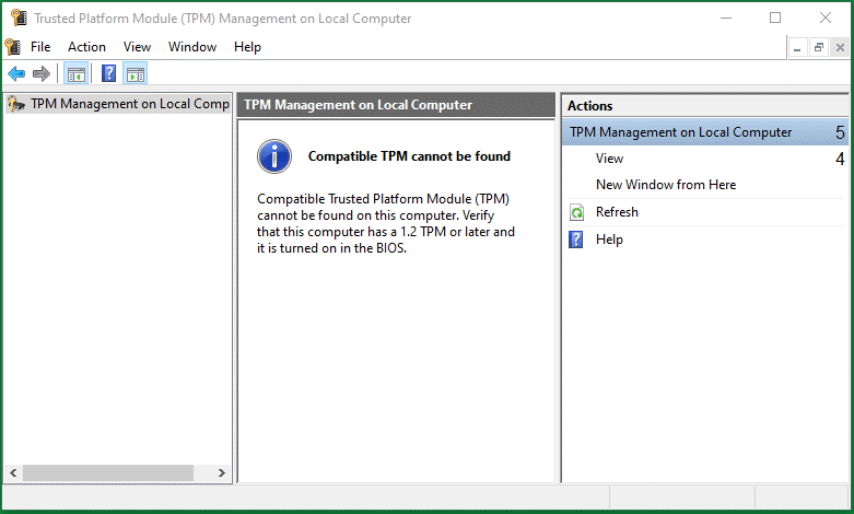 Klicken Sie in der neuen Trusted Platform Module (TPM)-Verwaltung auf dem lokalen Computer auf Status.