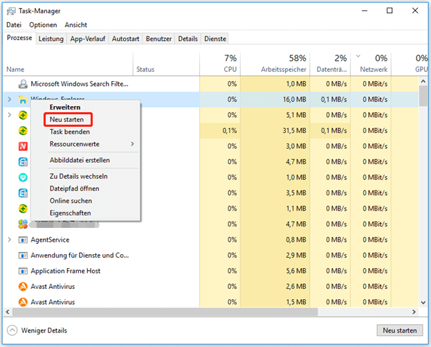 Datei-Explorer Windows 11 neu starten