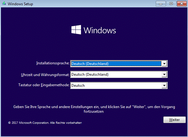 Windows 10 21H2 Setup-Seite