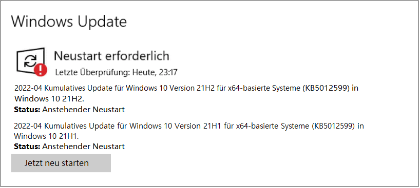 Windows 10 KB5012599 in Windows Update